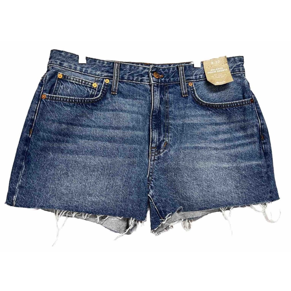 Madewell Relaxed Denim Shorts Mid Rise Raw Hem Medium Wash NWT Size 30